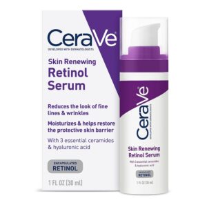 Best anti-aging serums for sensitive skin-CeraVe Anti Aging Retinol Serum | Cream Serum for Smoothing Fine Lines and Skin Brightening | With Retinol, Hyaluronic Acid, Niacinamide, and Ceramides | 1 Ounce